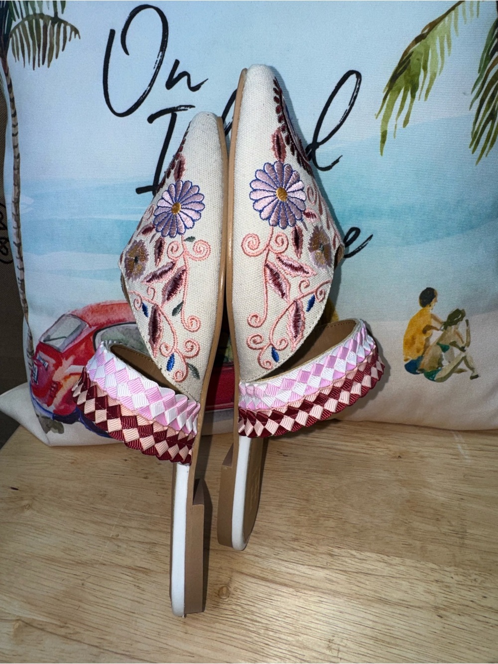 Haute Hippie Pink & Burgundy Embroidered Slip-On Mules - Picture 9 of 11